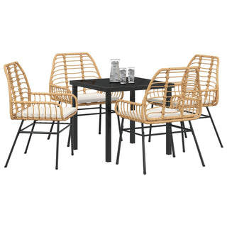 5-teiliges Garten-Ess-Set mit Kissen in Braun Poly-Rattan