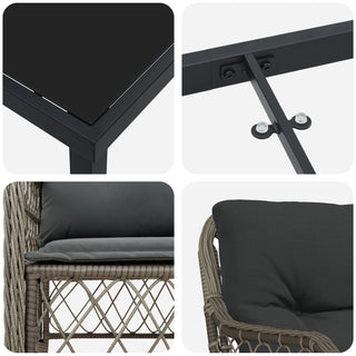 5-teilige Garten Essgruppe mit Kissen Grau Poly Rattan