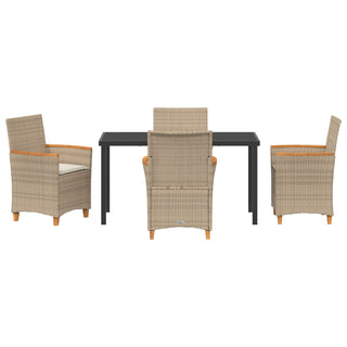 5-teiliges Garten-Ess-Set mit Kissen Beige Poly-Rattan