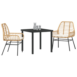 3-teiliges Garten-Ess-Set mit Kissen Braun Poly Rattan