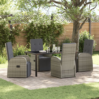 5-teiliges Garten-Esszimmer-Set mit Kissen Grau Poly-Rattan