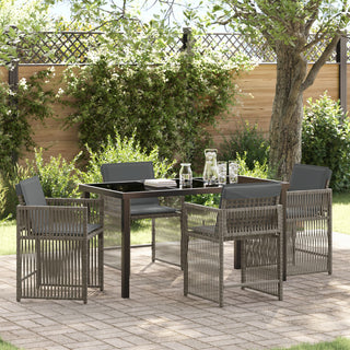 5-teiliges Garten-Ess-Set mit Kissen in Grau Poly-Rattan