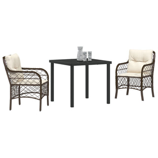 3-teiliges Garten Esszimmer Set mit Kissen Braunes Poly-Rattan