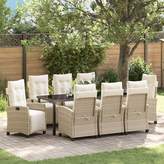 9-teiliges Garten-Essset Beige Poly-Rattan