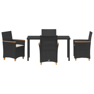 5-teiliges Garten-Ess-Set mit Kissen Schwarz Poly-Rattan