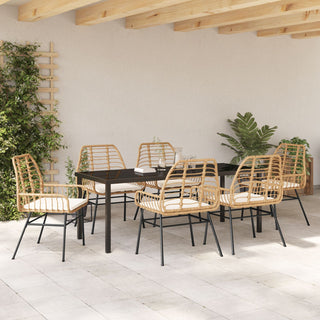 7-tlg. Garten-Essgruppe mit Kissen in Braun Poly-Rattan