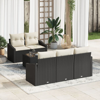 6-teiliges Garten-Sofa-Set mit Kissen Schwarz Poly-Rattan