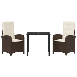 3-teiliges Garten-Dining-Set mit Kissen - Braunes Poly-Rattan