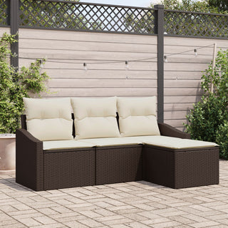 4-teiliges Gartensofa-Set mit Kissen Braun Poly Rattan