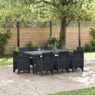 9-teiliges Garten-Essset mit Kissen Anthrazit Poly-Rattan