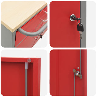 Mobiler Werkzeugschrank Rot 75x45x85 cm aus Stahl mit Verriegelung