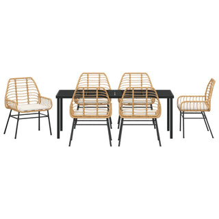 7-tlg. Garten-Essgruppe mit Kissen in Braun Poly-Rattan