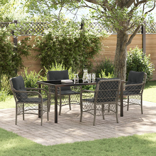 5-teilige Garten Essgruppe mit Kissen Grau Poly Rattan