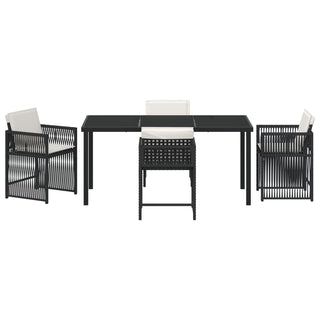 5-teiliges Garten Essset mit Kissen Schwarz Poly-Rattan