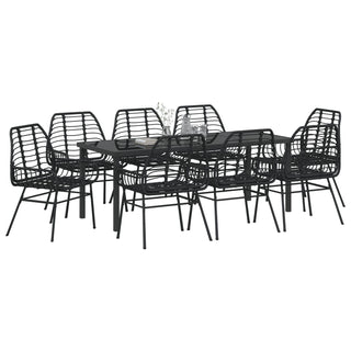 9-teiliges Garten-Ess-Set Schwarz Poly Rattan