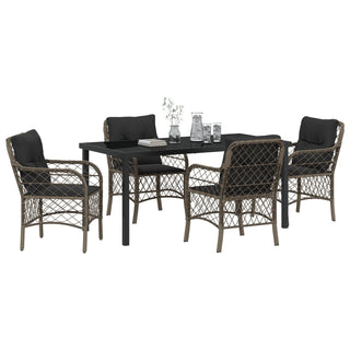 5-teilige Garten Essgruppe mit Kissen Grau Poly Rattan