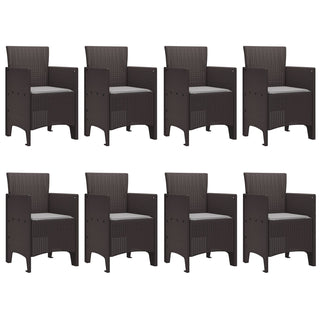 9-teiliges Garten-Esstisch-Set mit Kissen in Braun aus Poly-Rattan