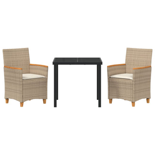 3-teiliges Garten Esstisch Set mit Kissen Beige Poly Rattan