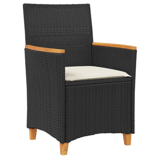 5-teiliges Garten-Ess-Set mit Kissen Schwarz Poly-Rattan