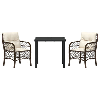3-teiliges Garten Esszimmer Set mit Kissen Braunes Poly-Rattan