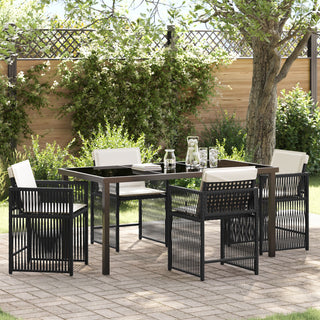 5-teiliges Garten Essset mit Kissen Schwarz Poly-Rattan