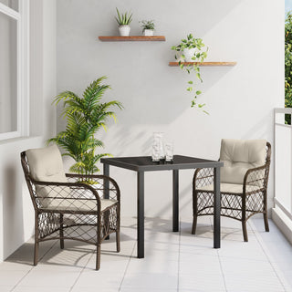 3-teiliges Garten Esszimmer Set mit Kissen Braunes Poly-Rattan