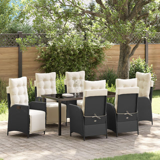 7-teiliges Garten-Esszimmer Set in Schwarz aus Poly-Rattan