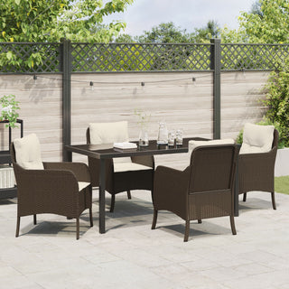 5-teiliger Garten-Ess-Set mit Kissen Braun Poly Rattan