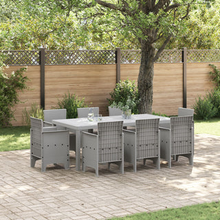 9-teilige Garten Essgruppe mit Kissen Hellgrau Poly Rattan