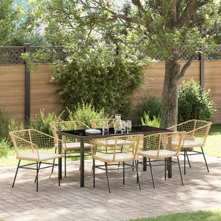 7-teiliges Garten Ess-Set mit Kissen in Braun Poly Rattan