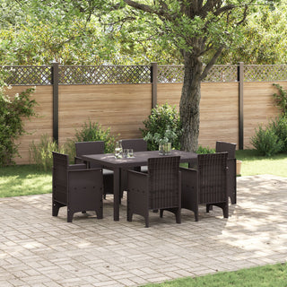 7-teiliges Garten-Dining-Set mit Kissen Braun Poly-Rattan