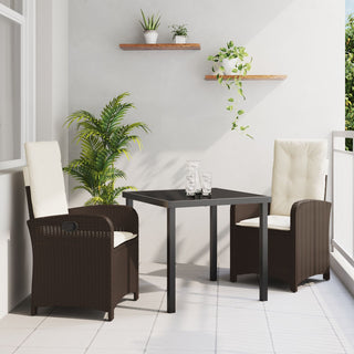 3-teiliges Garten-Dining-Set mit Kissen - Braunes Poly-Rattan