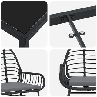 9-teiliges Garten-Essgruppen-Set mit Kissen Schwarz Poly Rattan