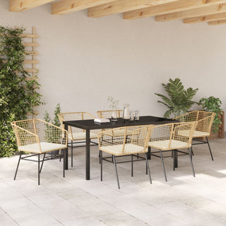 7-teiliges Garten Ess-Set mit Kissen in Braun Poly Rattan