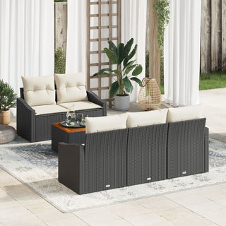 6-teiliges Garten-Sofaset mit Kissen Schwarz Poly-Rattan Akazie