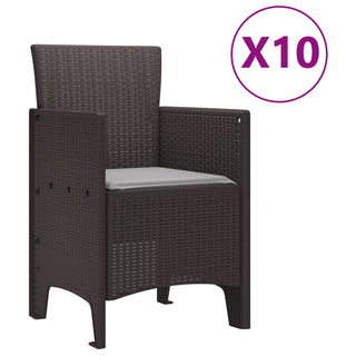 11-teiliges Garten-Essset mit Kissen Brauner Poly-Rattan