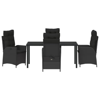 5-tlg. Garten-Esstischset mit Kissen Schwarz Poly Rattan
