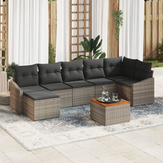8-teilige Garten Sofa Set mit Kissen Grau Polyrattan Akazie
