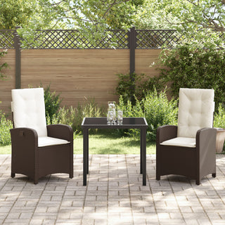 3-teiliges Garten-Dining-Set mit Kissen - Braunes Poly-Rattan