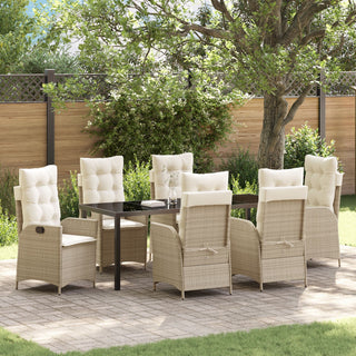 7-teiliges Garten-Essenset mit Kissen Beige Poly-Rattan