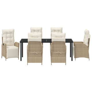7-teiliges Garten-Esstisch-Set Beige Poly Rattan