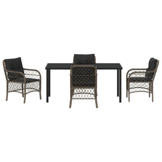 5-teilige Garten Essgruppe mit Kissen Grau Poly Rattan