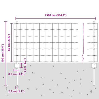 Gartenzaunset Set von 2 Verzinkter Stahl 25 x 0,6 m Robust