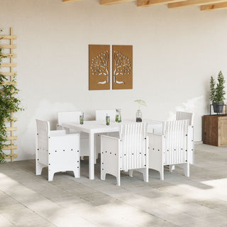 7-teiliges Garten-Ess Set mit Kissen Weiß Poly-Rattan