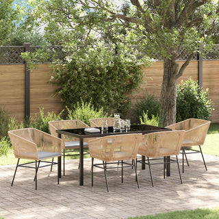 7-teiliges Garten-Ess-Set mit Kissen Braun Poly-Rattan
