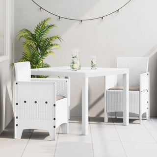 3-teiliges Garten Essset mit Kissen Weiß Poly Rattan