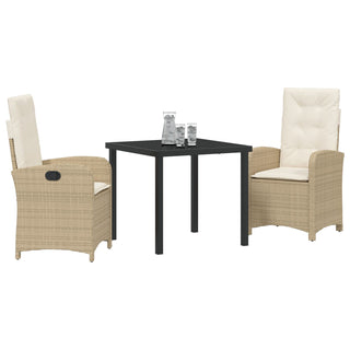 3-teiliges Garten-Dining-Set mit Kissen Beige Poly-Rattan