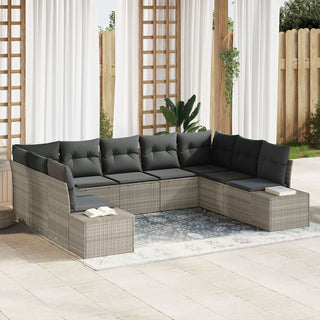 9-teiliges Garten Sofa Set mit Kissen in Hellgrau aus Poly Rattan