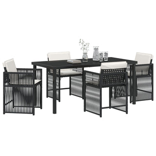 5-teiliges Garten Essset mit Kissen Schwarz Poly-Rattan