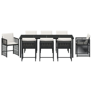 9-teiliges Garten Esszimmer Set mit Kissen in Schwarz aus Poly Rattan
